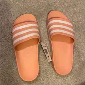 Coral Pink Adidas Slides